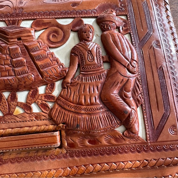 Vintage tooled leather clutch Mexican Mexico brown western boho purse - Picture 10 of 16